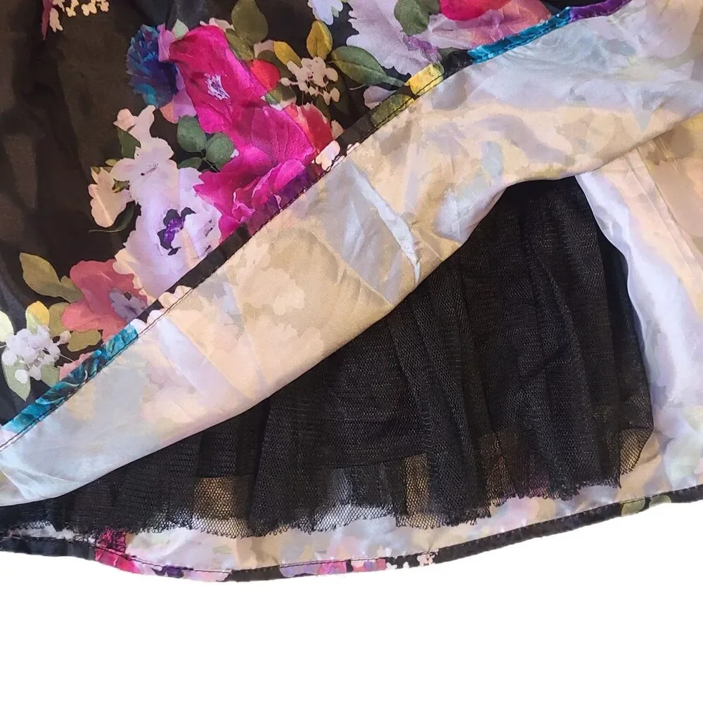 D-Signed x Disney Girls Satin Floral Taffeta & Tulle Skirt, Size M (10-12) EUC